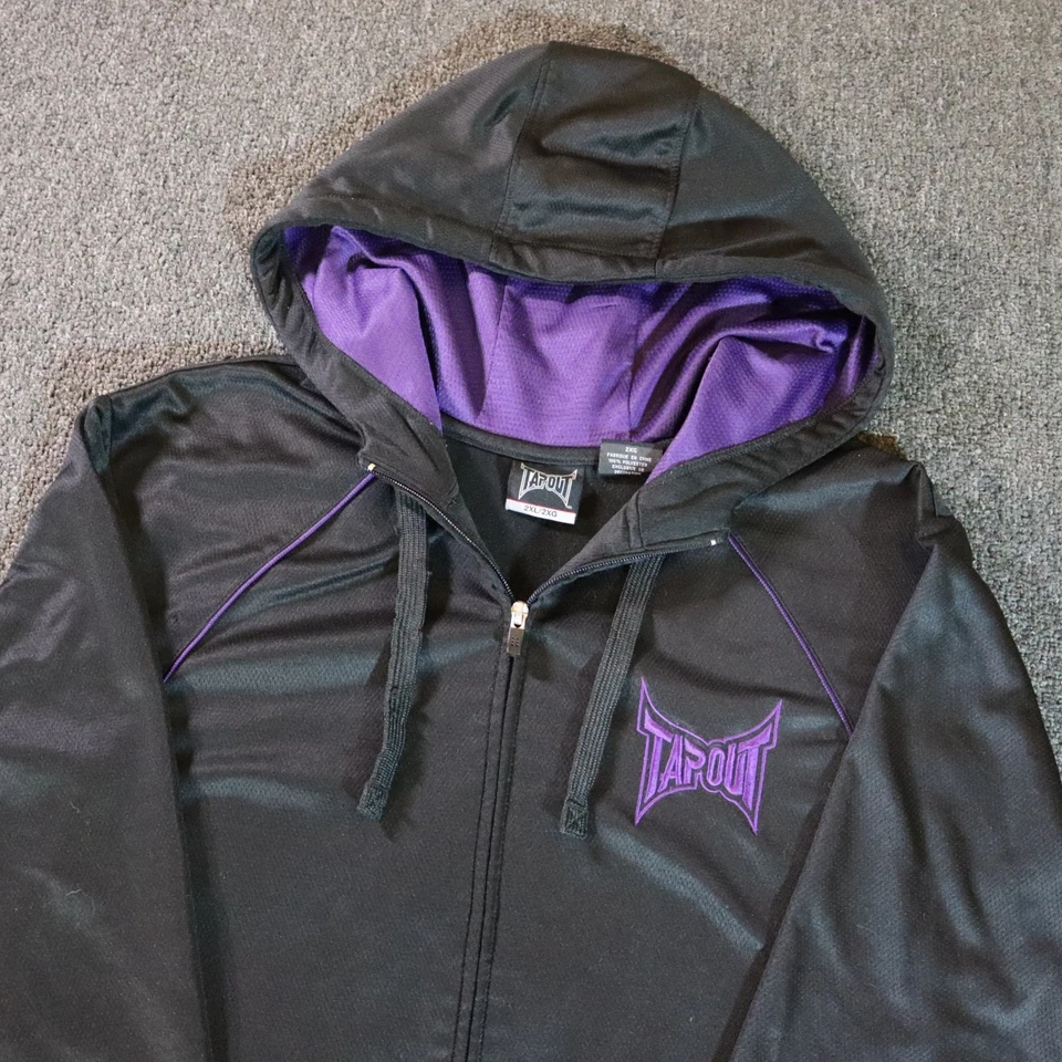 Sudadera con Capucha Negra Cremallera Completa Tapout Malla Bordada MMA Y2K XXL Foto 2 de 4