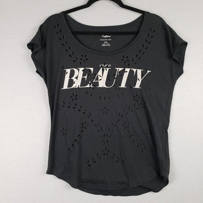 American Eagle Women's M American Beauty Graphic Tee Shirt Black Laser Cut