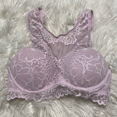 Victorias Secret PINK Small Bralette Purple Lace Push Up Underwire Pullover