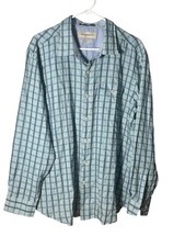 Tommy Bahama Linen Cotton Blend Plaid Button Down Flannel Size XL Blue ST5-3