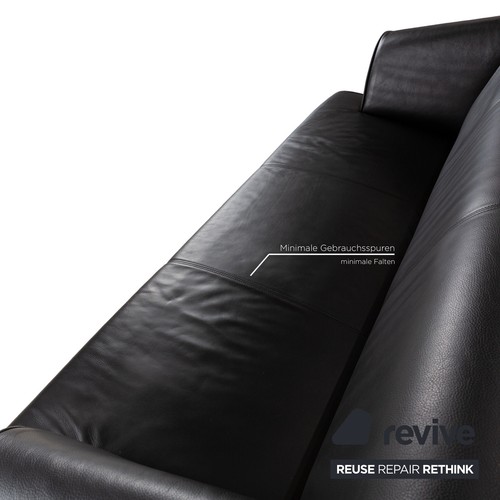 Rolf Benz 2300 Leather 3 Seater Black Sofa Couch - Picture 6 of 11