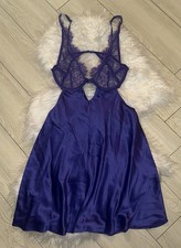 Victorias Secret Lingerie Slip Satin Lace Sheer UW Womens S Small Purple New