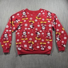 Disney Sweatshirt Kids Small 3-5 Red Mickey Mouse Snowflake Christmas Pullover
