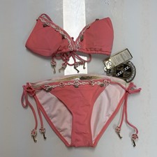 Vintage Juicy Couture Y2K Bikini Bathing Suit M Pink Embroided Corsage NWT