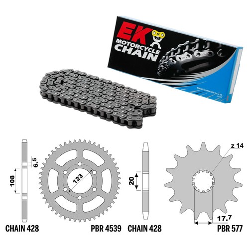 DERBI GPR 125 2009-2009 cadena piñón kit 428 PBR EK1299 - Imagen 1 de 6