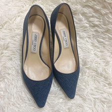 JIMMY CHOO Pointed Toe Pumps Dark Blue Denim-Look Heels Women s Size US7 EU37
