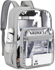 Clear Gray Heavy Duty Backpack Transparent School Bookbag Travel Stadium