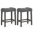 24" Saddle Bar Stools Set of 2 w/ Footrest Rubber Wood Frame for Kitchen Island