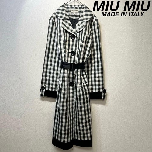 Miu Miu All-over floral check long trench coat