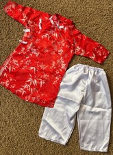 Ao Dai tag sz 1 Vietnamese Chinese Red dress white pants Wedding Tet boy girl