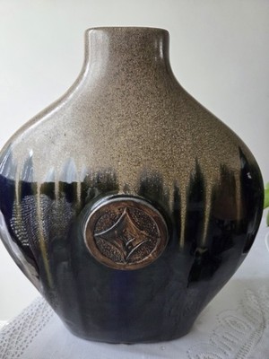 Navy blue,  Abstract Art Pottery Vase, Glossy Drip Glaze Decorative Finish
