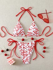 Micro Bikini Set Two Piece Swimsuit Lace Up Printed Low Rise Stretch Fit Design