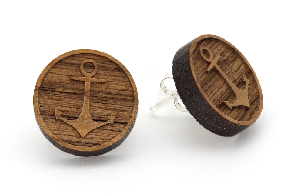 Holzohrringe Ohrstecker mit 3D Gravuren Holz Ohrring 925 Silber Holzschmuck - Bild 2 von 4