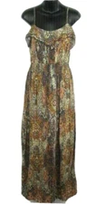 One Clothing Womens Flounce Spaghetti Maxi Dress Small Brown Multi Print