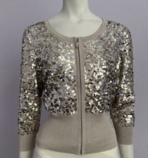 148 White House Black Market 3/4 Sleeves Sequined Metallic Sweater Jacket SZ S
