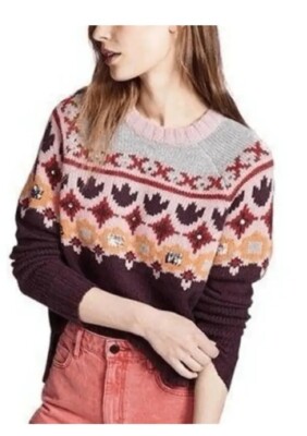 Cinq A Sept Women s Size XS Sweater Purple Gianni Fair Isle Sequin Wool Y2K
