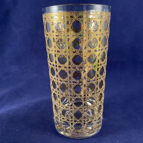 Klarglas Gold Overlay Mid Century Modern Gitter Achteck Becher