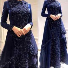 Navy Blue Mother of the Bride Dresses Long Sleeves Evening Wedding Guests Gown