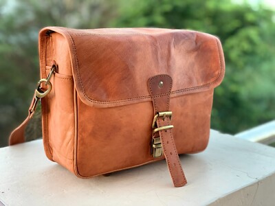 Genuine Leather Unisex Vintage Brown Cross Body Camera Bag For Photographers