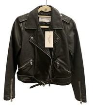 NWT Calvin Klein Distressed Faux Leather Motorcycle Biker Belted Jacket Zip SML