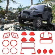 18x Red Full Set Interior Decor Cover Trim Kit Cover For Jeep Wrangler TJ 97-06