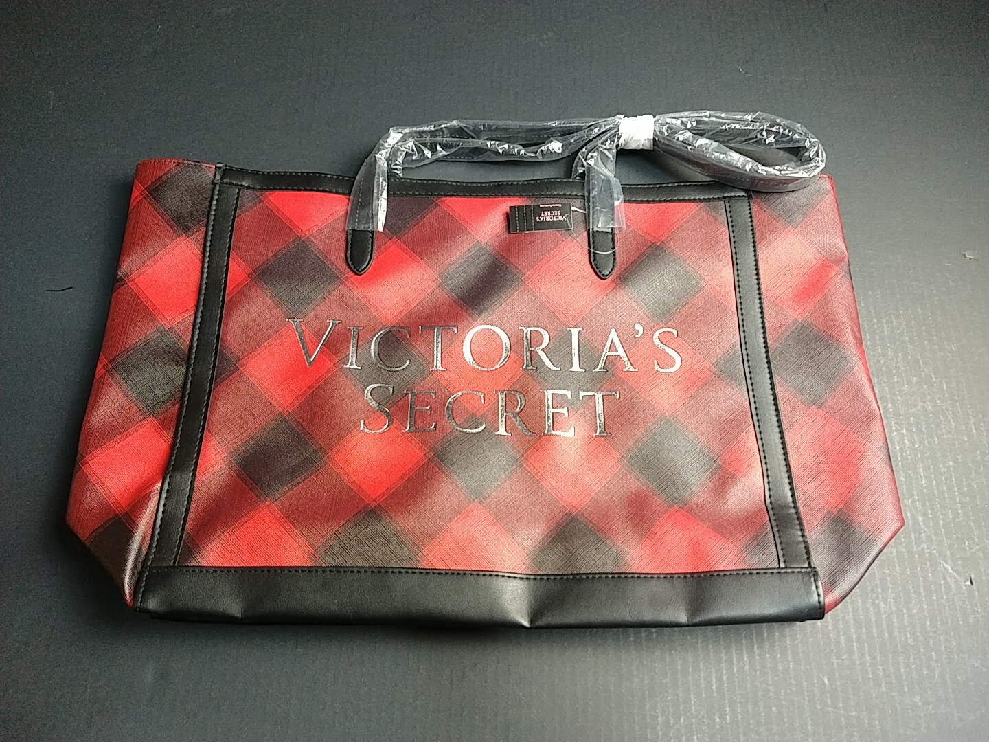 Victoria's Secret Red / Black Checkered Tote Bag
