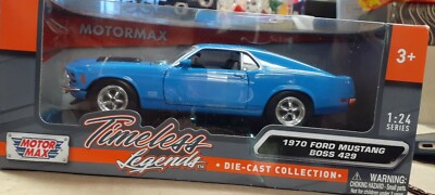 1970 Ford Mustang Boss 429 Blue1 24 Premium Diecast Motor Max MIB
