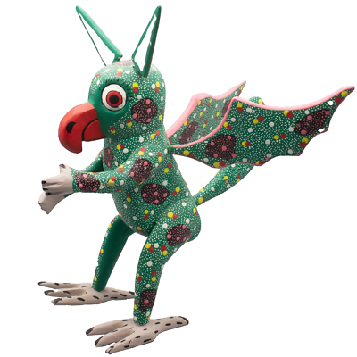 メキシコ伝統工芸 アレブリヘ 緑色恐竜 Taller Casa Cruz Mythical Creature Wood Carved large 1 foot Oaxacan Alebrije Pedro