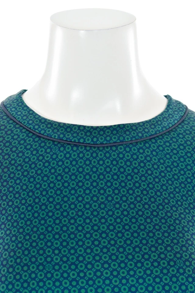 Tory Burch Long Sleeve Silk Jersey Sheath Dress in Navy/Green Print sz L - Image 3 of 4