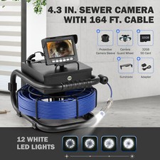 4.3 in. Sewer Inspection Camera w 50m/164ft Cable Rechargeable Battery for Pipe