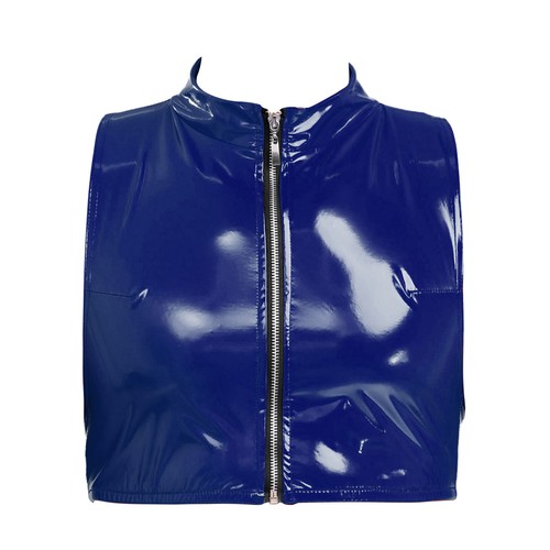 UK Mens Glossy Cropped Vest Wet Look Patent Leather Crop Top Shirt Clubwear Tee - Picture 8 of 91