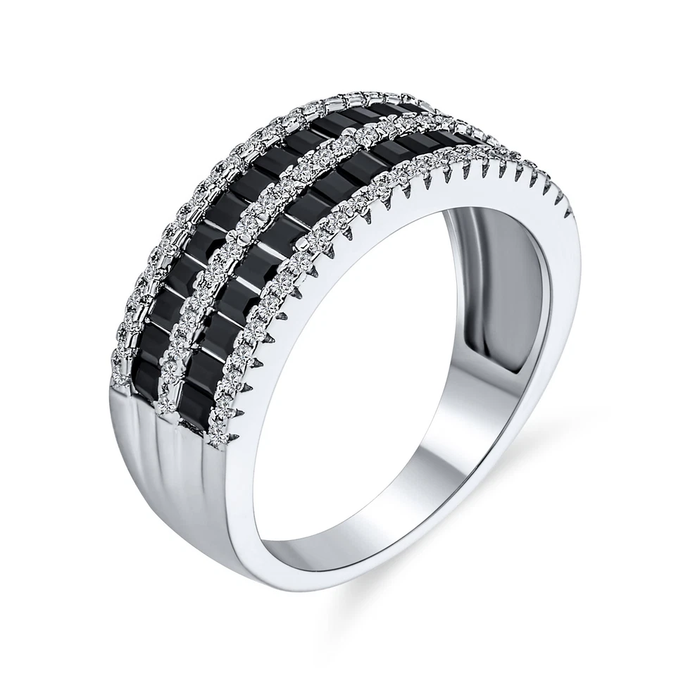 Pave Cubic Zirconia Cocktail Statement Ring Two Tone Black & White Eternity Band - Image 2 of 4