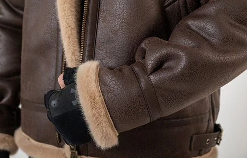 Men's Leon Kennedy Resident Evil Remake 4 Faux Fur Bomber Leather Jacket image 3