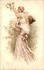 Antique CW Faulkner Mother and Little Boy Child Picking Oranges Postcard