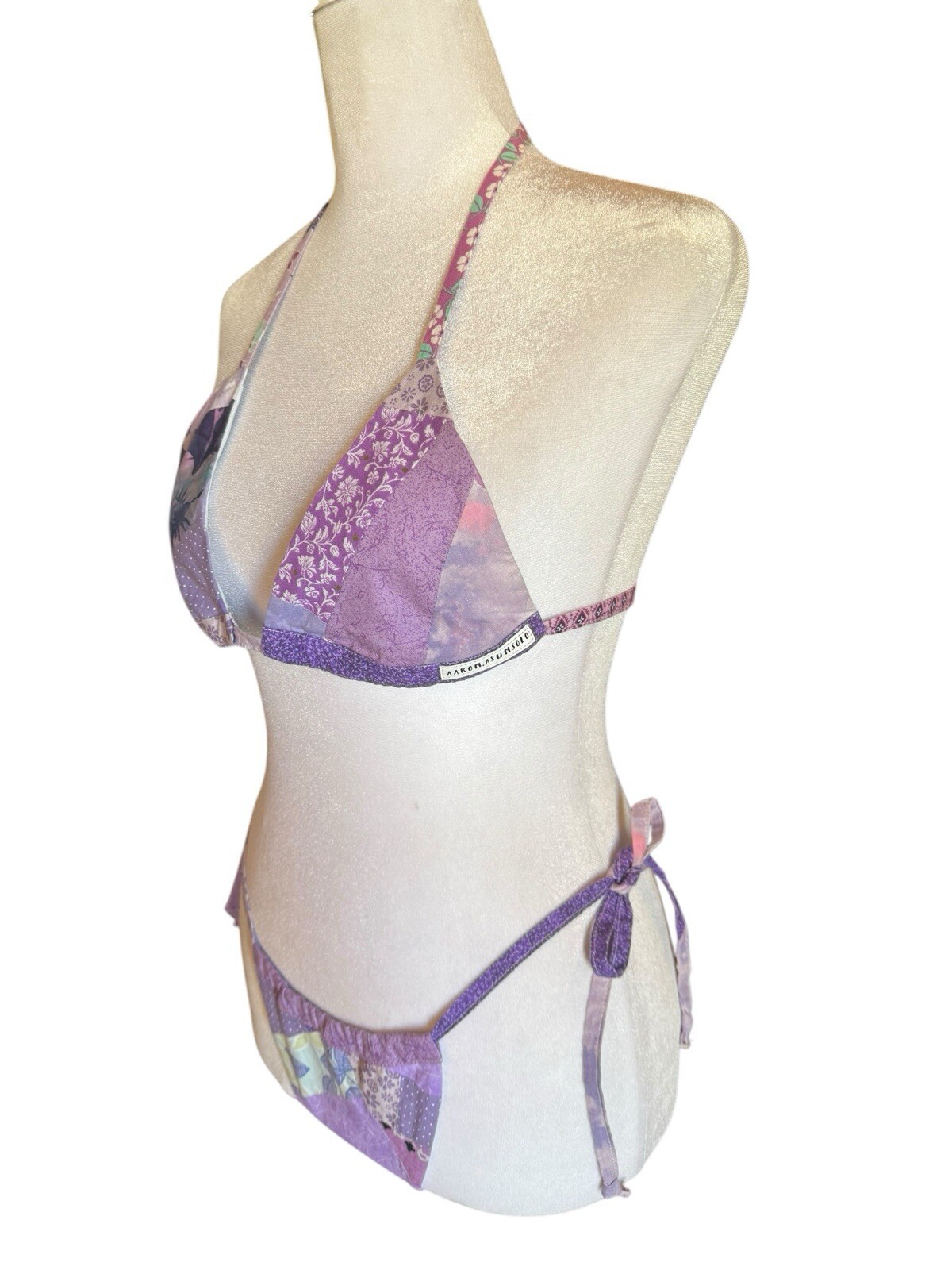 Aaron Asunsolo Purple Multi Patchwork String Biki… - image 7