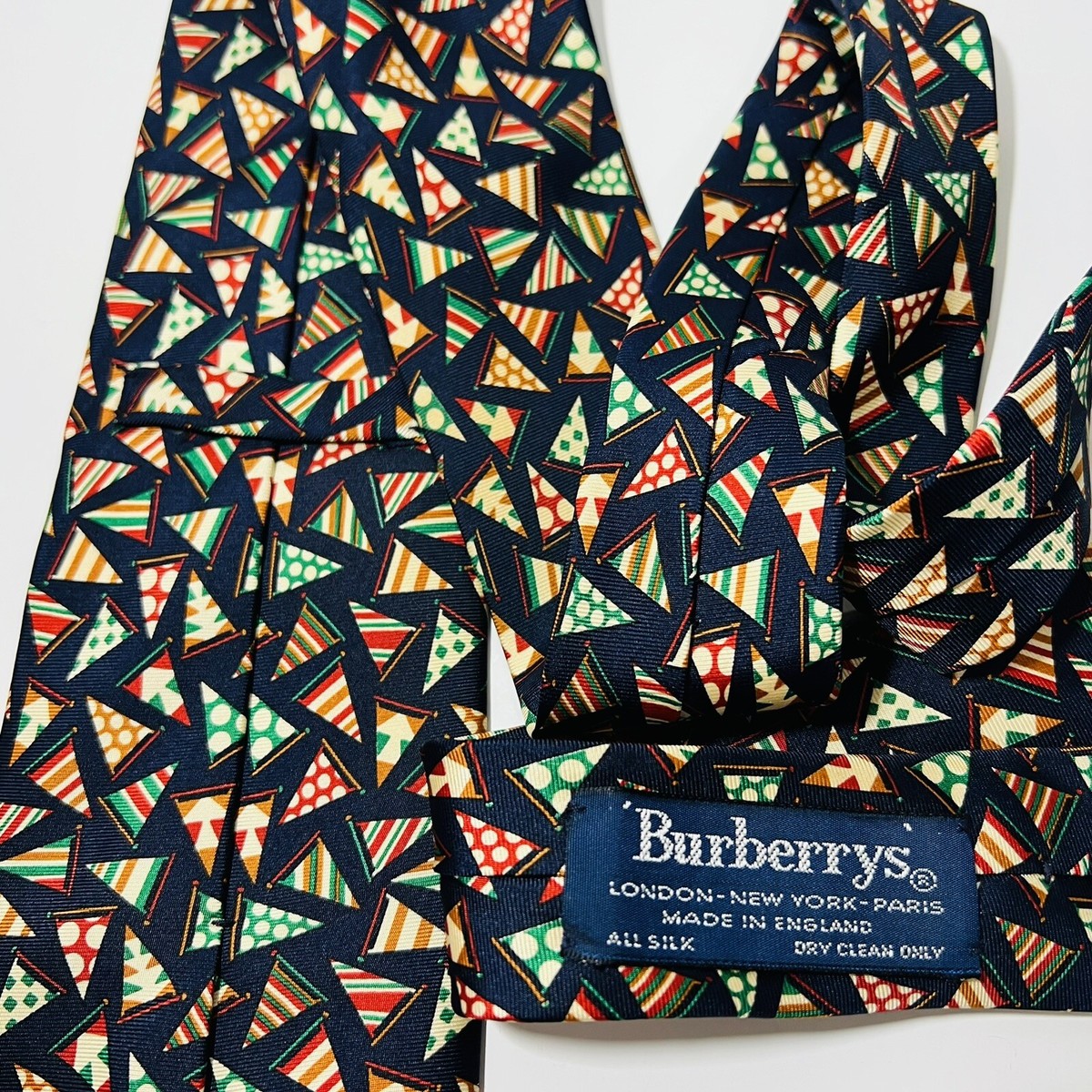 Genuine Burberrys Dark Blue Silk Tie w Various Multicolor Flags
