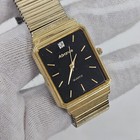 Vintage ADVANCE Tank Men’s Quartz Wrist Watch Gold Tone Black Dial New Battery 