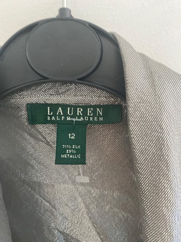 Ralph Lauren UK 12 Silk Metallic Silver Bow Tie Neck Sleeveless Blouse VGC - Picture 3 of 9