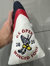 Cubierta de cabeza de putter con hoja de palo de golf US Open 2020 de cuero azul