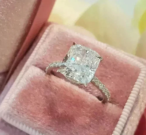 14K White Gold Finish 3Ct Cushion Lab Created Diamond Valentine's Day Gift Ring - Picture 1 of 7