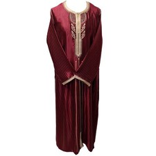 Men Moroccan Maroon Long Sleeves Thobe Jubba Kandora Dishdasha