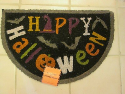 Happy Halloween Coir Doormat Bats, Pumpkin, Witches Hat 18'' X 28'' New With Tag