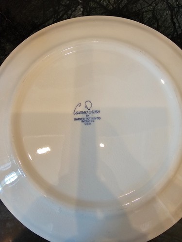 Vintage CAMEOWARE Harker Pottery Blue White Ribbed Cake Serving Platter + Server - Picture 2 of 5