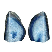 JIC Gem 3 to 4 Lbs Agate Bookends Dyed Blue Polished 1 Pair with Rubber Bumper