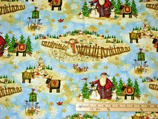 Santa's Journey Winter Scene Reindeer Christmas Fabric 1/2 Yard 23835