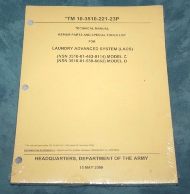 NEW Technical Manual Repair Parts Special Tool List Laundry Advanced System 