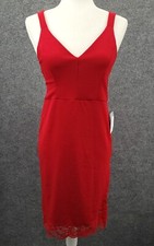 Velvet Torch Slip Dress Womens Medium Sleeveless V-Neck Lace Knee Length Red NWT