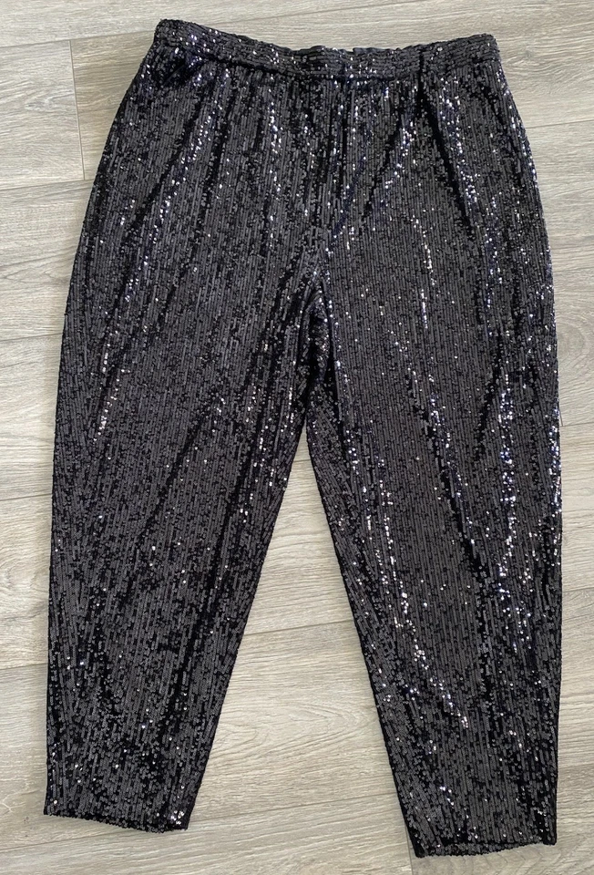NWT $268 Trina Turk Women's Black Sequin Sparkler Pants Party Holiday Sz XL - Image 4 of 4