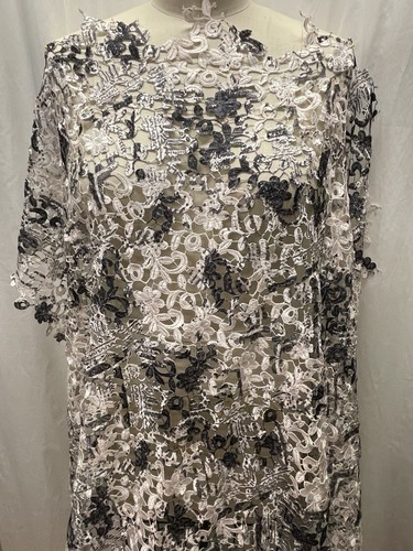 Hand Brushed black Painted Guipure Venice Lace Fabric 4.25 Yards Long 50" Wide - Picture 4 of 11