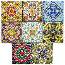 Set of 8 Multi Colour Moroccan Arabic 10cm Square Mosaic Wall & Floor Tiles x8